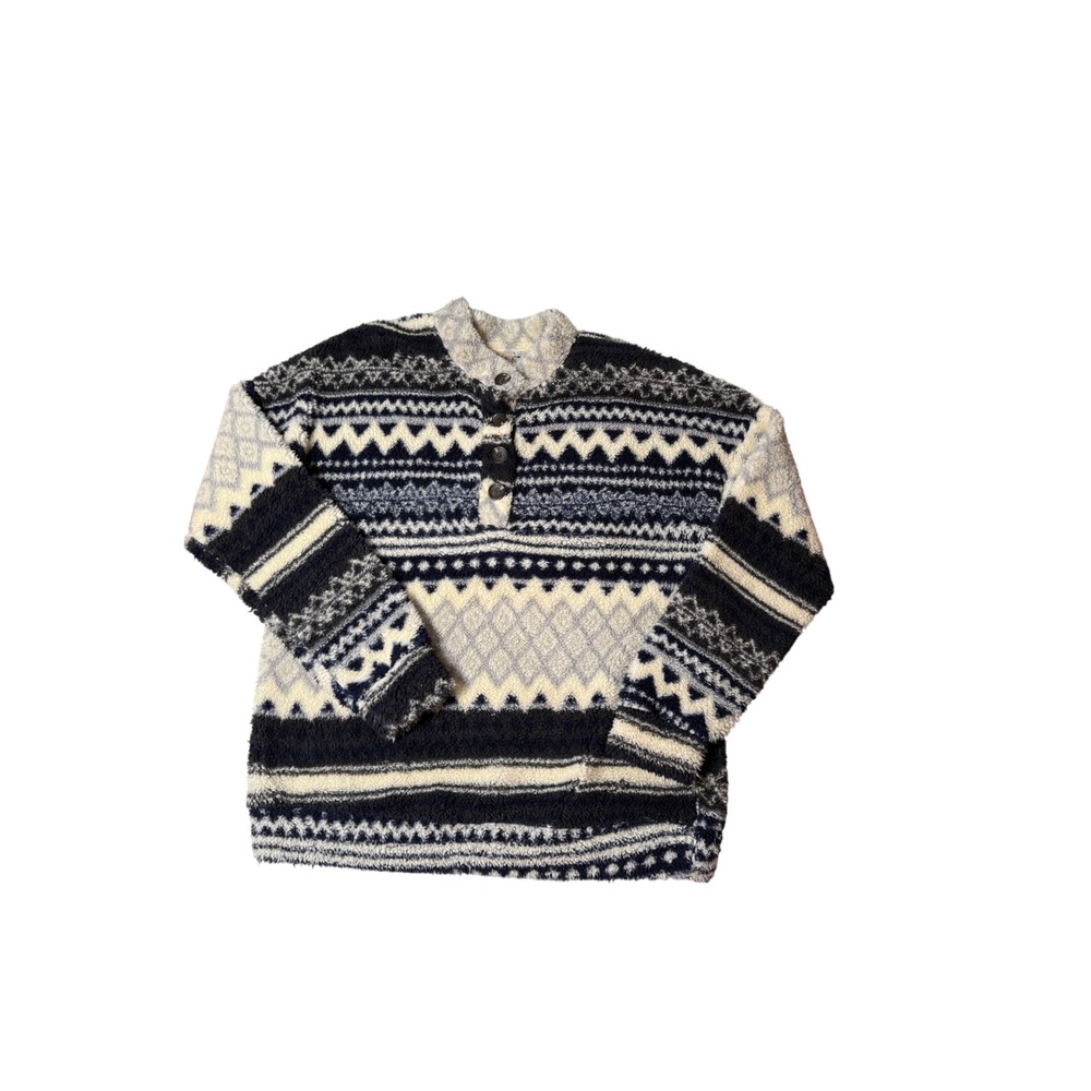COMO Vintage Aztec Print Sherpa Fleece Pullover Sweater Size L